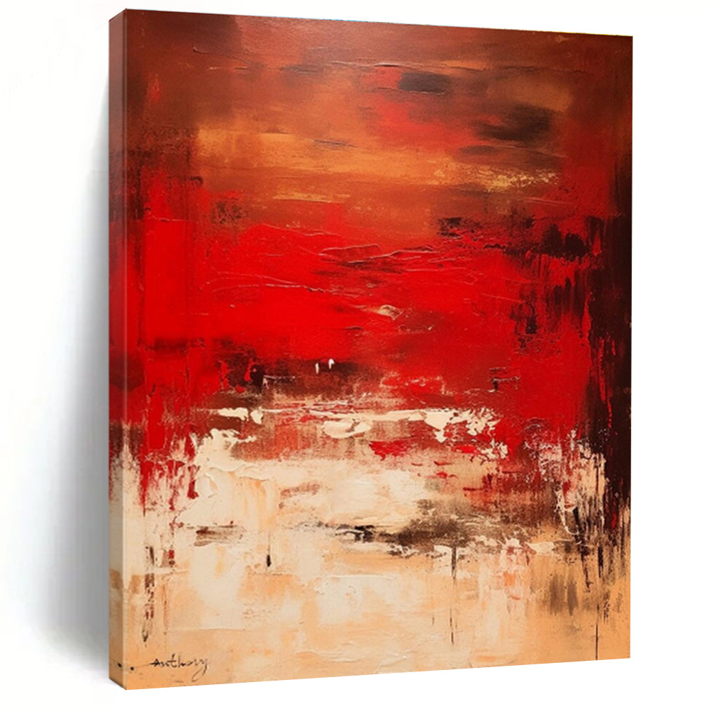 Hand-Painted Art with Red, Brown, Beige and Black Colors, Abstract Landscape Theme HS461