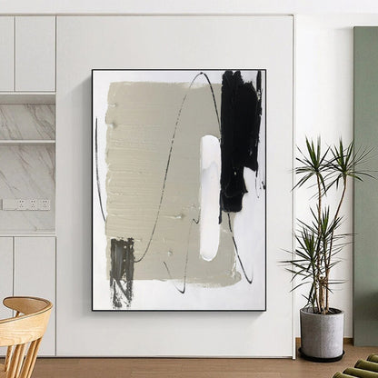 Minimalist Canvas Art with Gray, Black and White Colors, Abstract Geometric Theme HS470