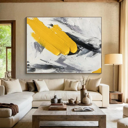 Modern Art Abstract Paintings Bold Yellow Black and White Textured Abstract Painting WB336