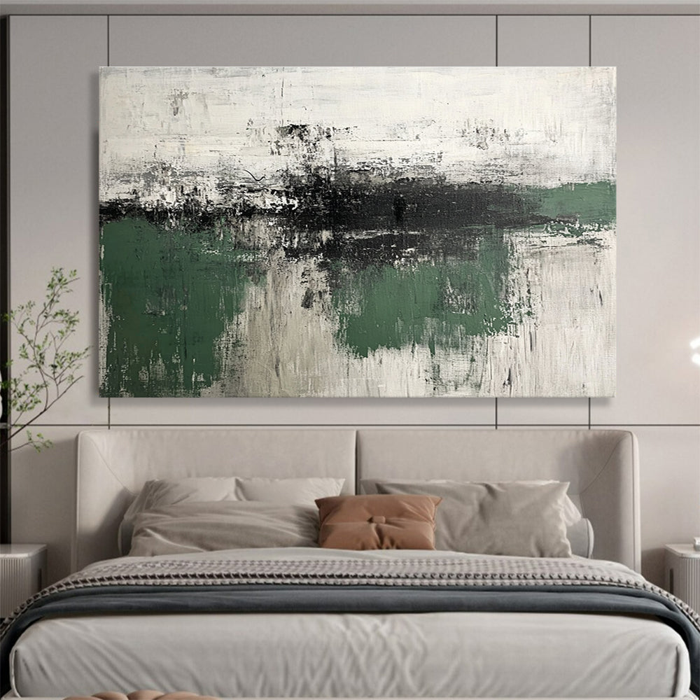 Oversized Canvas Art Green, Gray, and White Abstract Landscape - Acrylic Painting WB283
