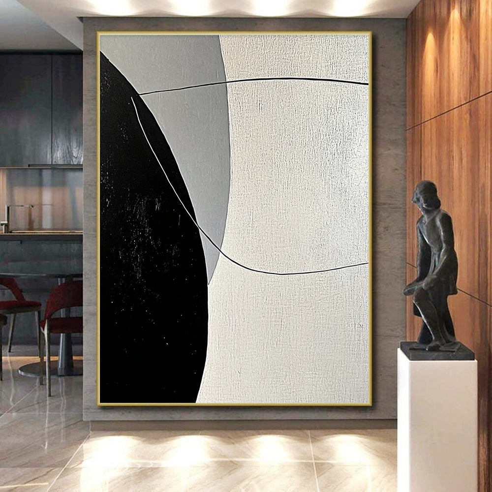 Hand Painting Black, White, and Gray Geometric Abstract Art HS199