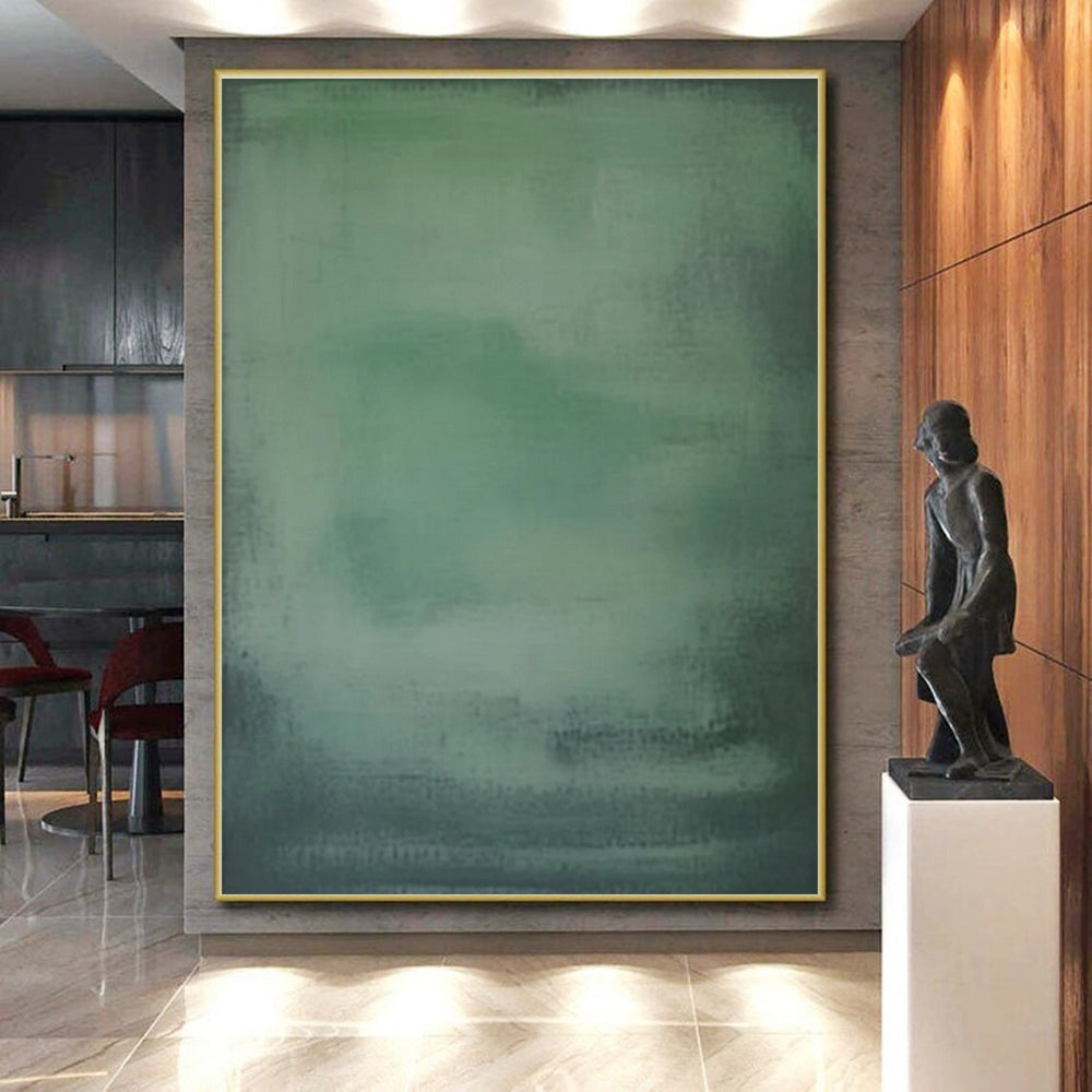 Hand-Painted Unique Abstract Art with Shades of Green, Soft Blurry Textures - Acrylic Modern Art Painting HS501