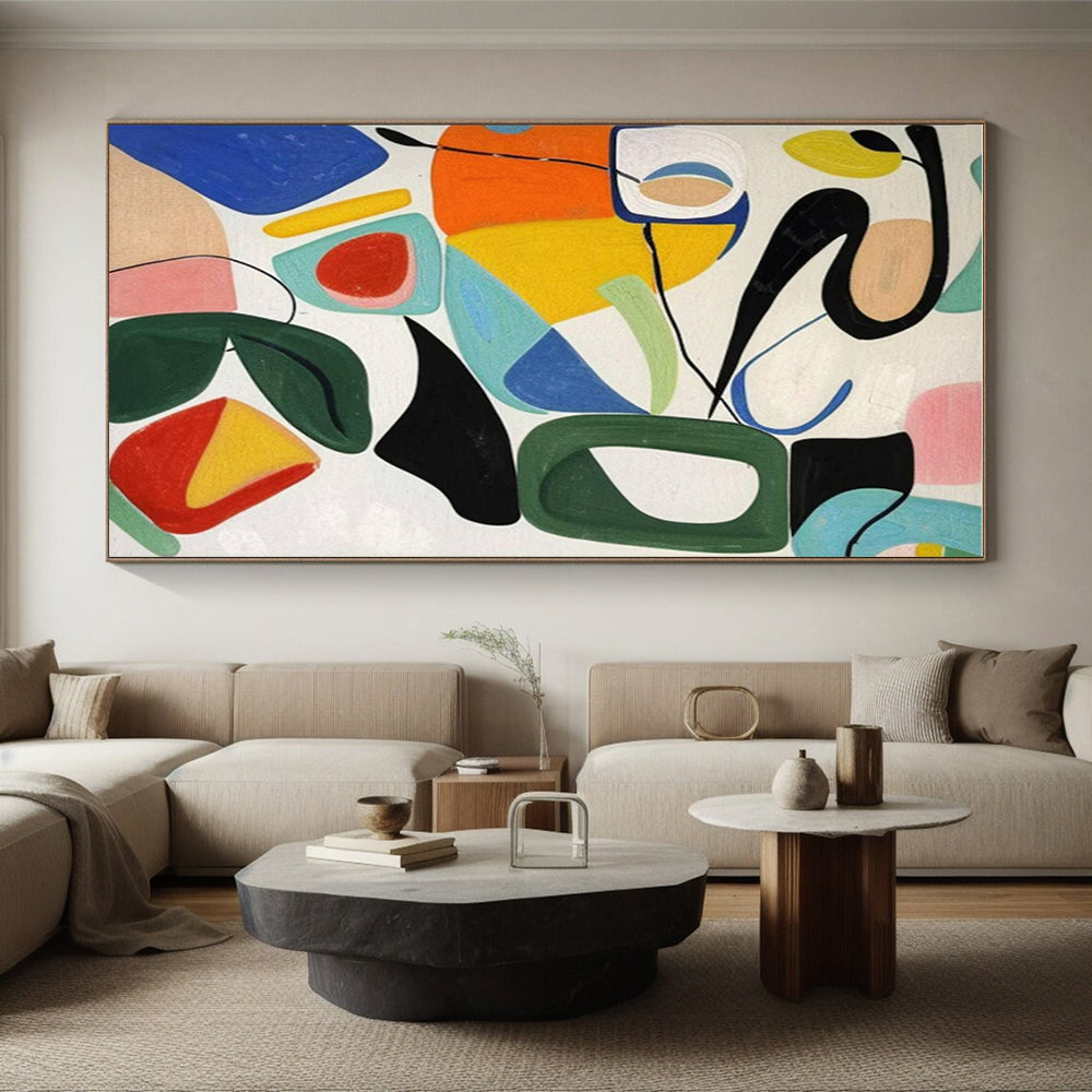 Hand-Painted Gaint Canvas Art with Multicolor Geometric Shapes - Modern Art Acrylic HS535