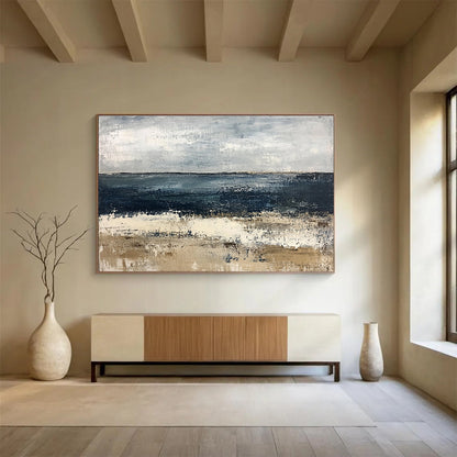 Contemporary Abstract Painting with Gray, Blue and Beige Colors, Seaside Abstract Theme WB309