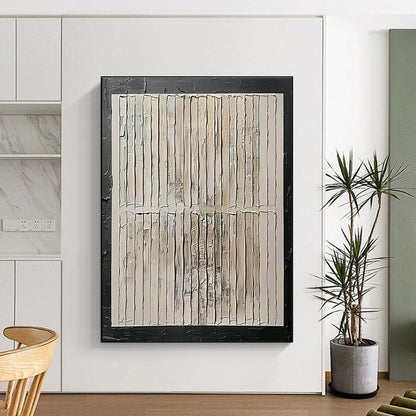 Handmade Art Beige and Black Textured Abstract Painting On Canvas HS815
