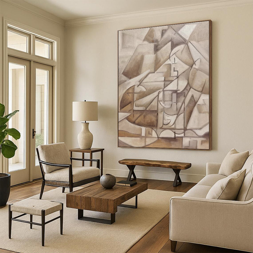 Gaint Canvas Art Beige Geometric Abstract, Oversized Abstract Wall Art HS438