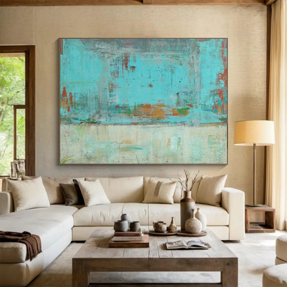 Hand Painted Art: Turquoise and Earthy Tones Textured Abstract Painting WB362