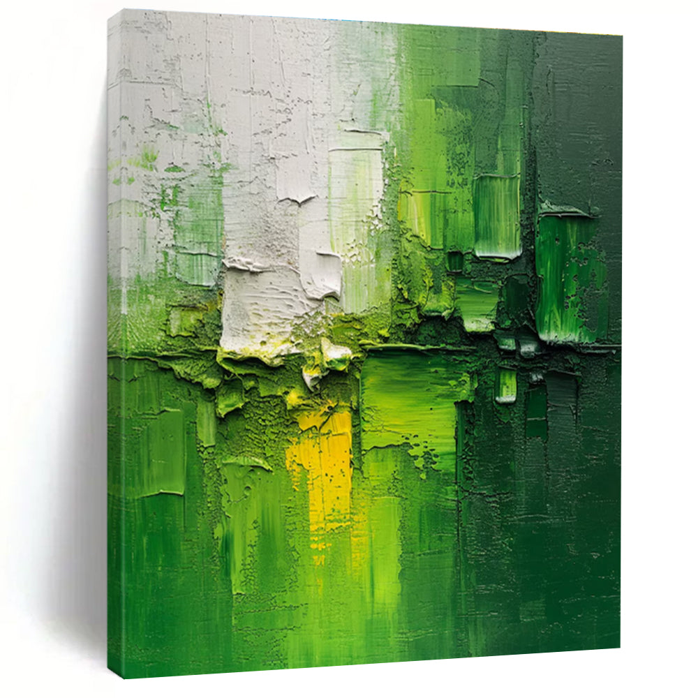 Hand-Painted Green & White Textured Abstract Art, Acrylic Modern Art Painting HS201