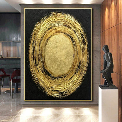Unique Abstract Art Gold and Black Textured Abstract Painting On Canvas HS805
