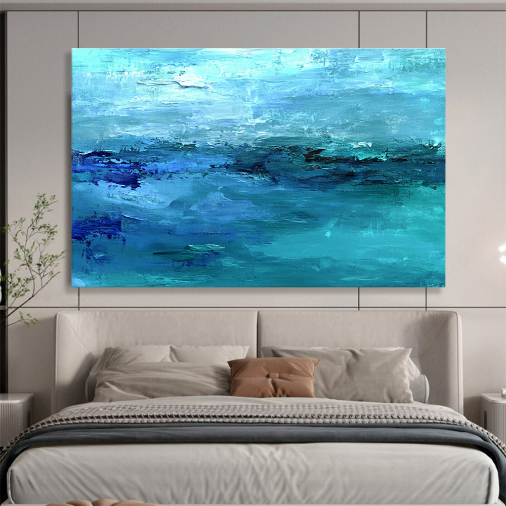 Hand Painted Art with Various Shades of Blue, Abstract Sea Theme Artwork WB313