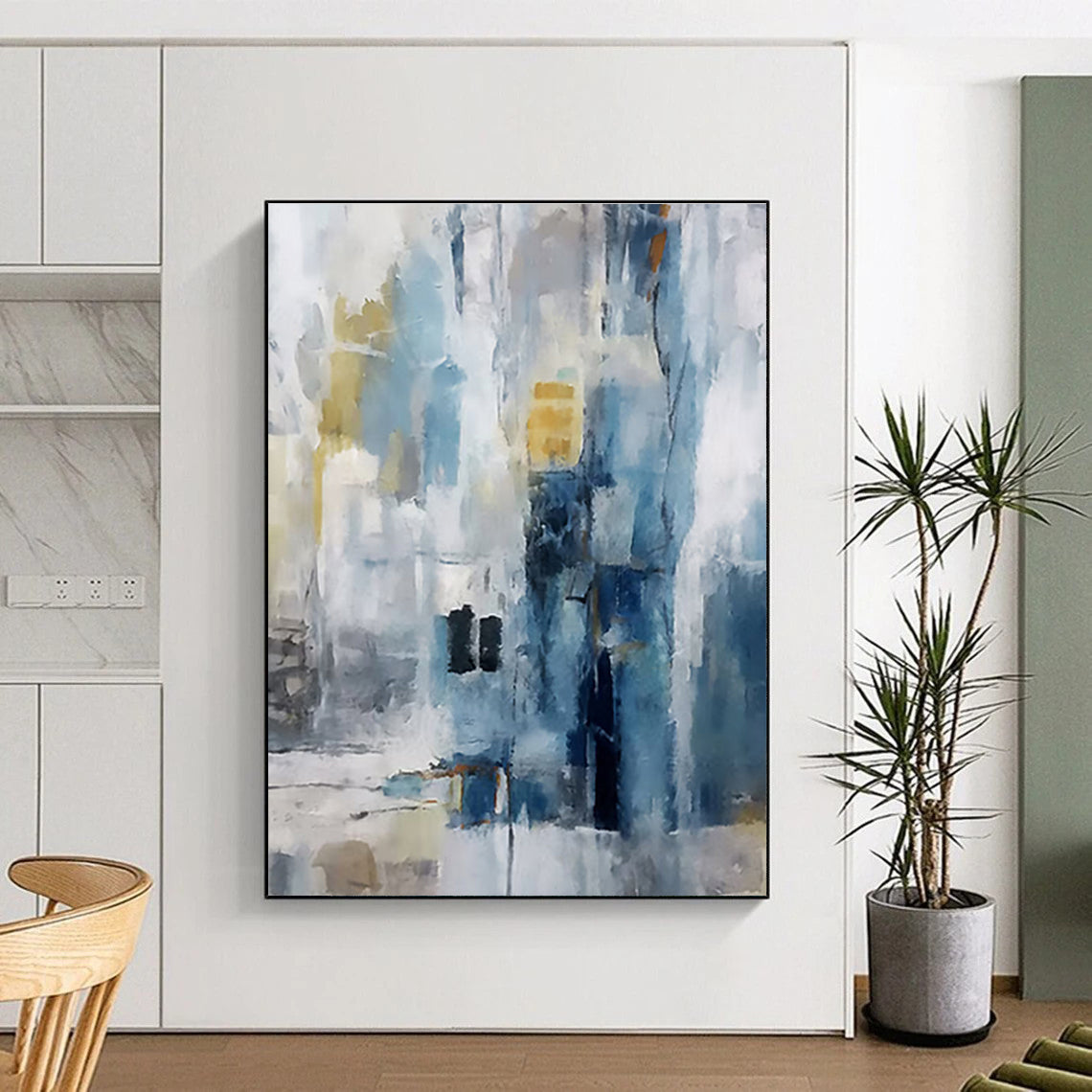 Gaint Canvas Art Blue & Yellow Textured Abstract, Oversized Abstract Wall Art HS446