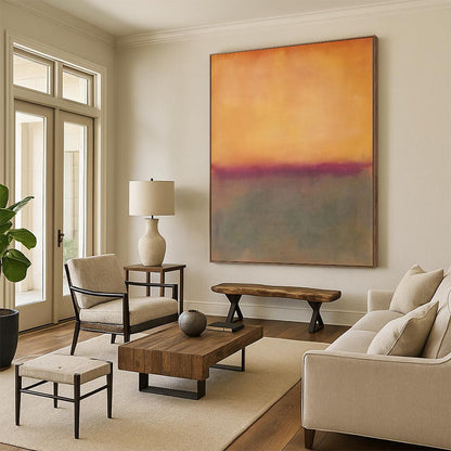 Hand-Painted Orange and Gray Abstract Color Field Painting For Sale HS101