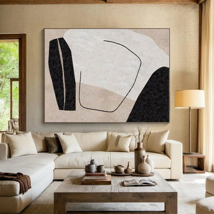 Unique Abstract Art Black, Beige, and White Organic Abstract Art HS700