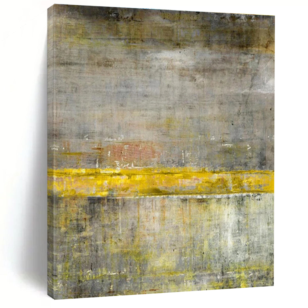 Handmade Art Gray & Yellow Textured Abstract, Minimalist Canvas Art HS344