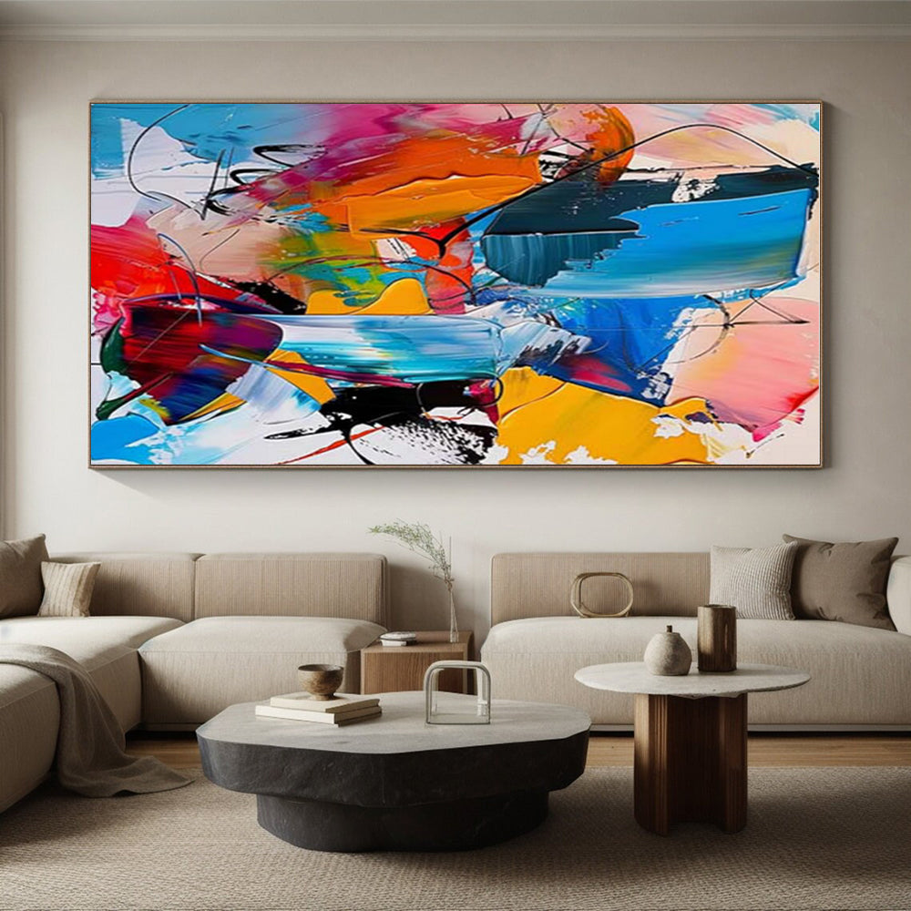 Handmade Art Multicolor Gestural Abstract, Minimalist Canvas Art HS364