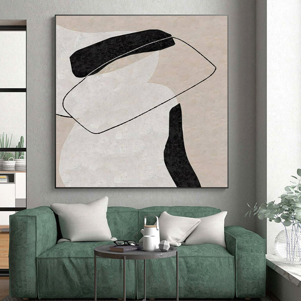 Minimalist Canvas Art Black, Beige, and White Organic Abstract Art HS701