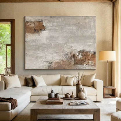 Hand Painted Art Beige & Brown Textured Abstract, Acrylic Modern Art Paintings HS305