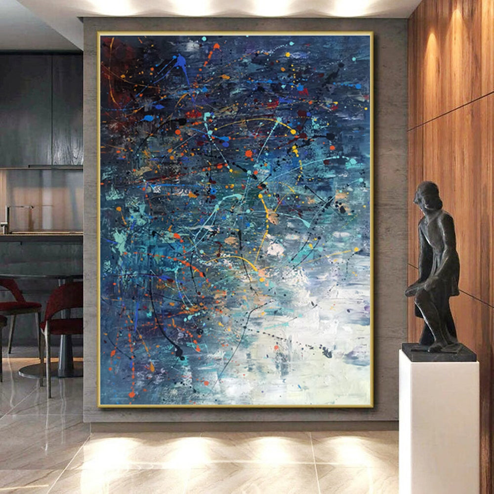 Unique Abstract Art Multicolor Splatter Abstract, Large Contemporary Wall Art HS243