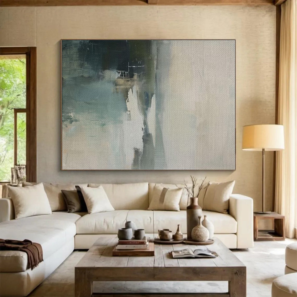 Big Painting Softly Blended Coastal Tones Abstract HS578