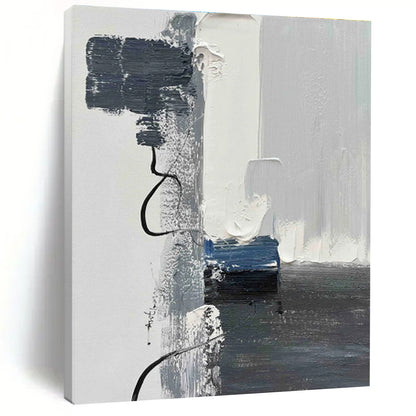Minimalist Canvas Art with Gray, White, Black and Blue Colors, Abstract Geometric Theme HS465