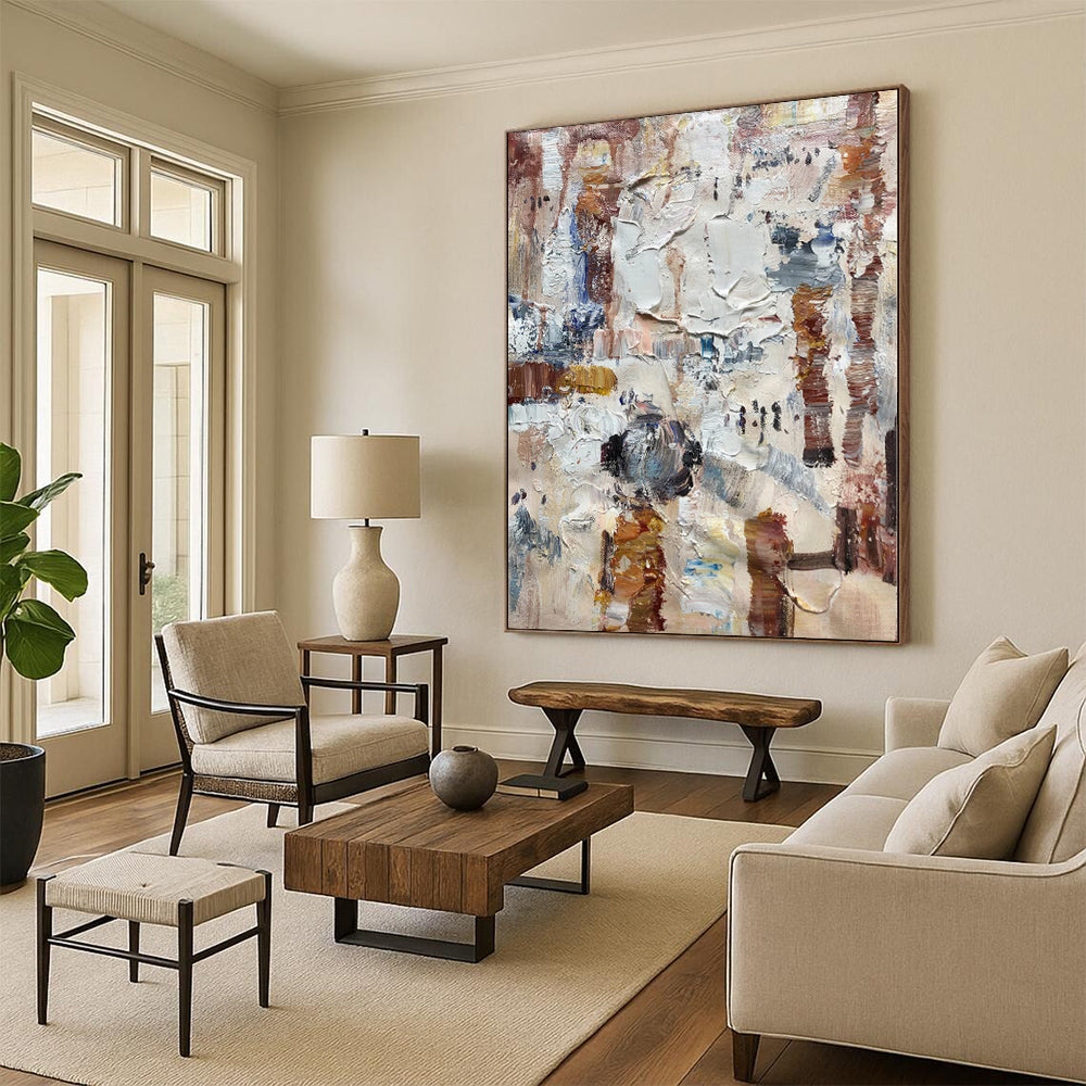 Hand-Painted Multicolor Beige Abstract Textured Painting For Sale HS060