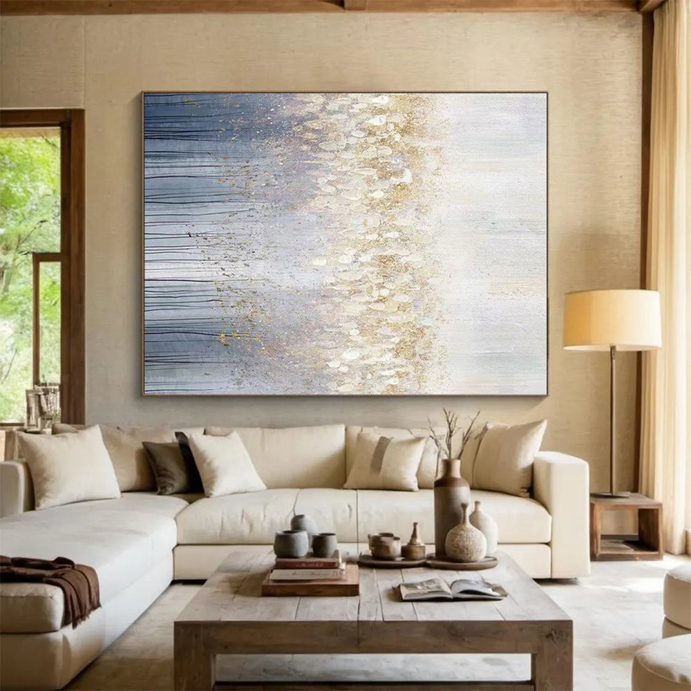 Handmade Art Oversized Abstract Wall Art with Gold, Gray, White Textures - Acrylic Modern Art Painting HS512