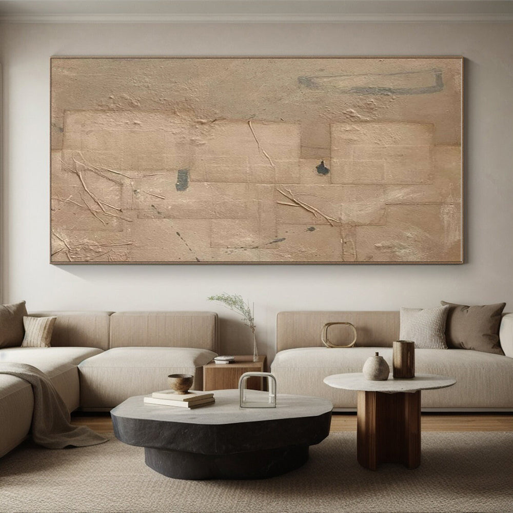 Minimalist Canvas Art Beige & Gray Textured Abstract, Handmade Art HS257