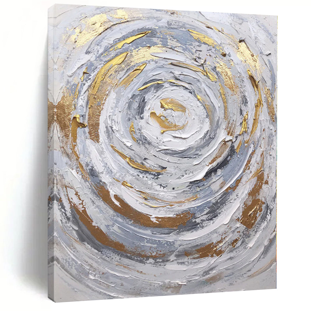 Hand-Painted Gray, White, and Gold Abstract Swirl Painting For Sale HS058