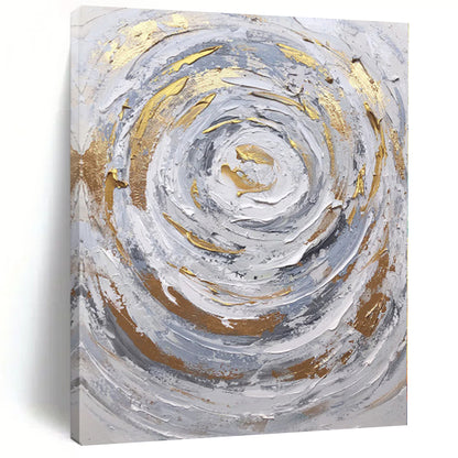Hand-Painted Gray, White, and Gold Abstract Swirl Painting For Sale HS058