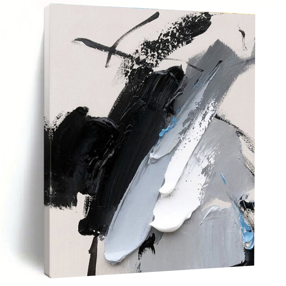 Cool Abstract Paintings Black, White, Gray, and Blue Textured Abstract Art HS585