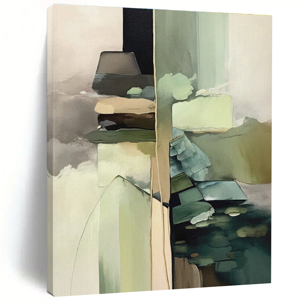 Hand Painted Art Earthy Greens and Neutrals Abstract Composition HS581