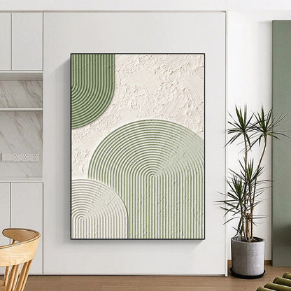 Large Size Green and White Abstract Geometric Shape Painting For Sale HS074