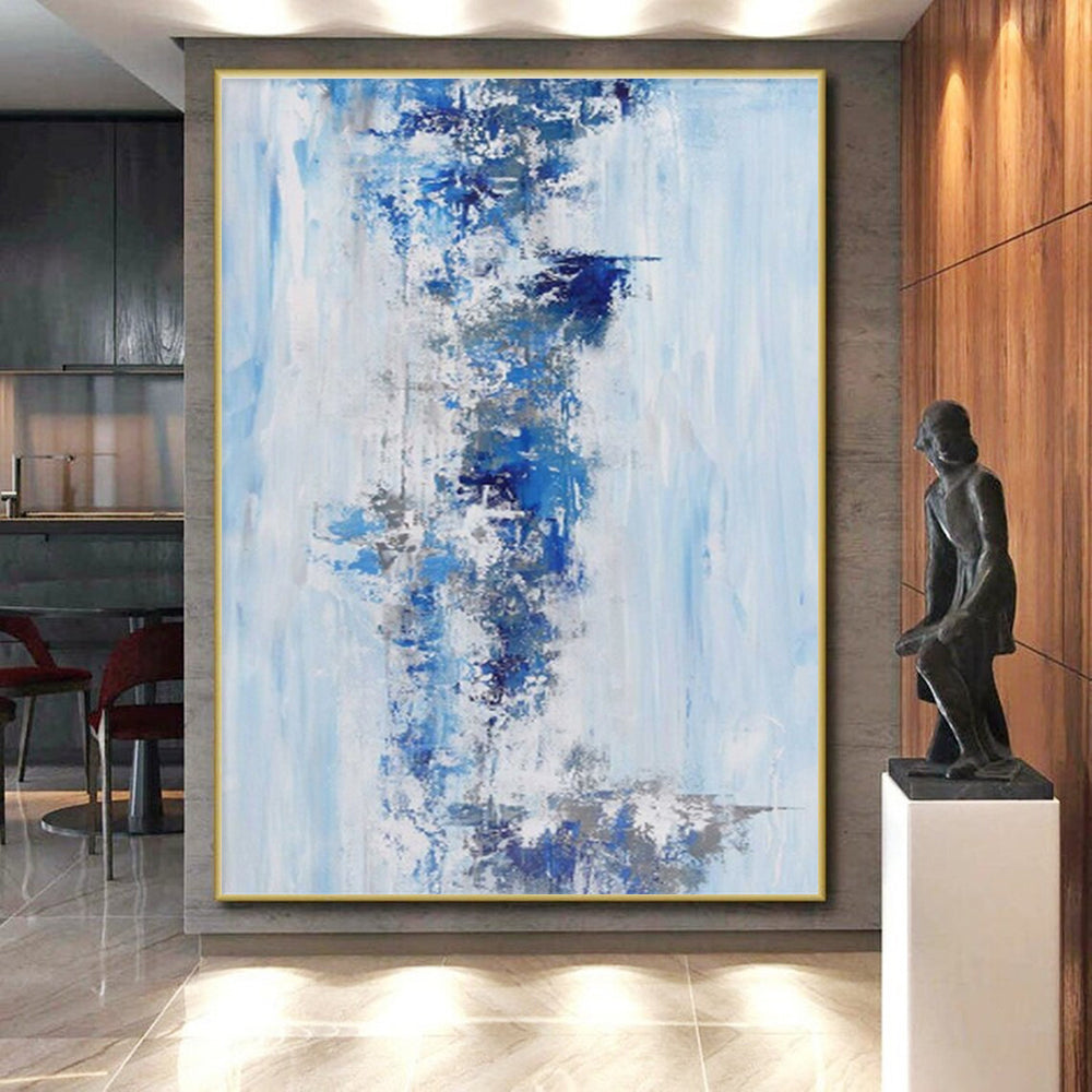 Hand Painted Art Blue & Gray Textured Abstract, Acrylic Modern Art Paintings HS294