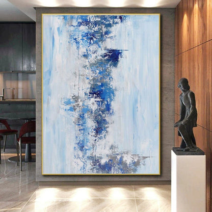 Hand Painted Art Blue & Gray Textured Abstract, Acrylic Modern Art Paintings HS294