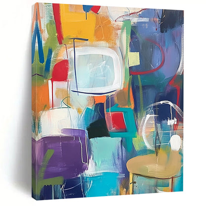 Large Contemporary Wall Art Multicolor Abstract Shape Painting For Sale HS152