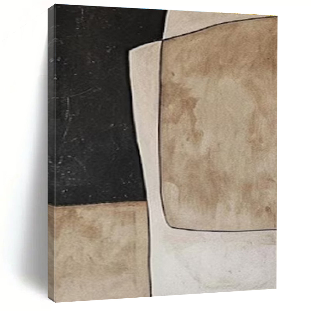 Handmade Art Black, Beige, and Brown Geometric Abstract Art HS672