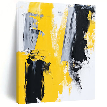 Large Size Yellow, Black, and Gray Abstract Expressive Painting For Sale HS134