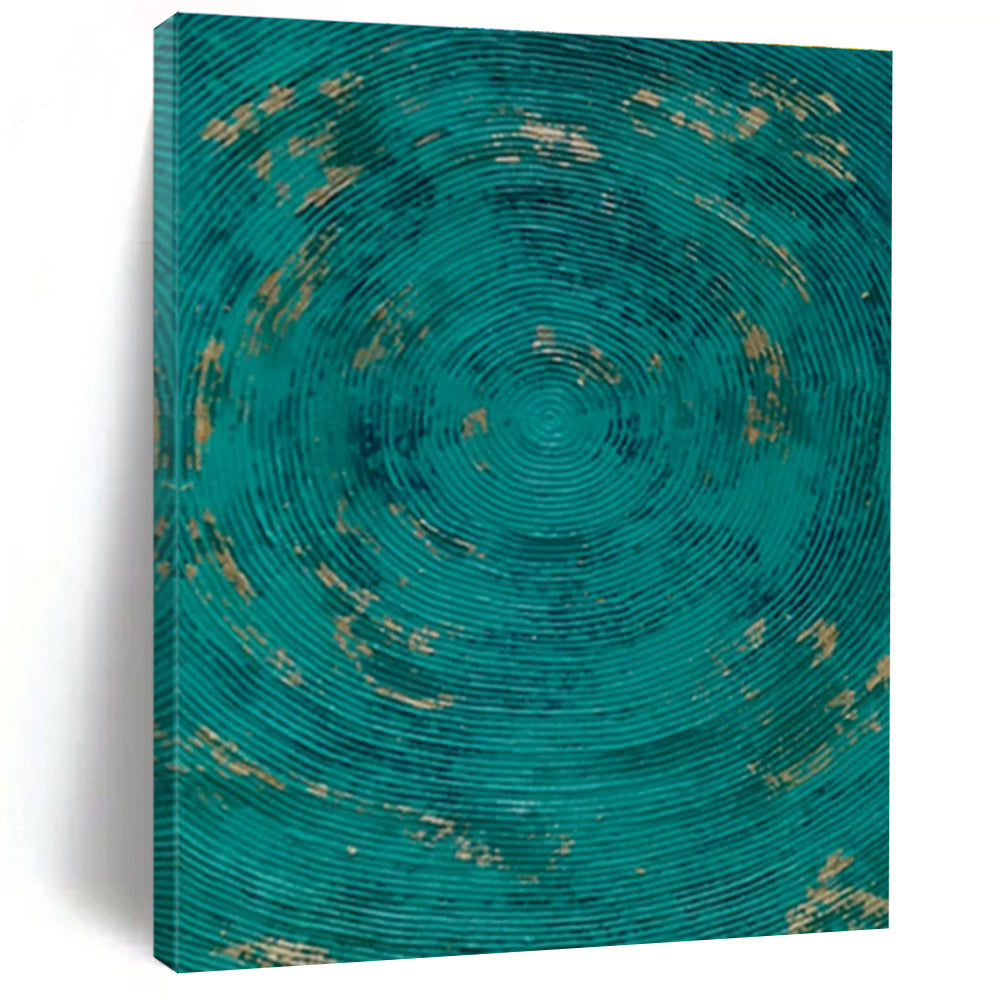 Handmade Art Teal and Gold Circular Textured Abstract Art HS615