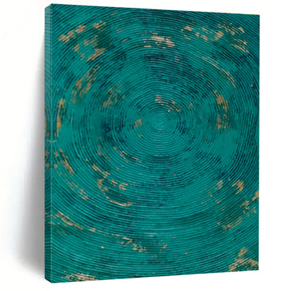 Handmade Art Teal and Gold Circular Textured Abstract Art HS615