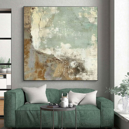 Handmade Art Beige, Green, and Brown Textured Abstract Art HS738