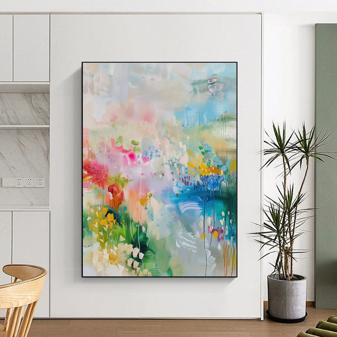 Large Contemporary Wall Art Multicolor Floral Abstract Art HS717