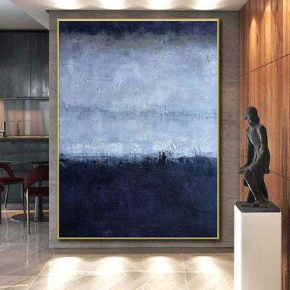 Large Contemporary Wall Art Blue and Gray Textured Abstract Landscape HS612
