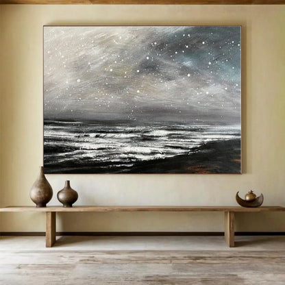 Beige, Gray Abstract Seascape Acrylic Painting WB039