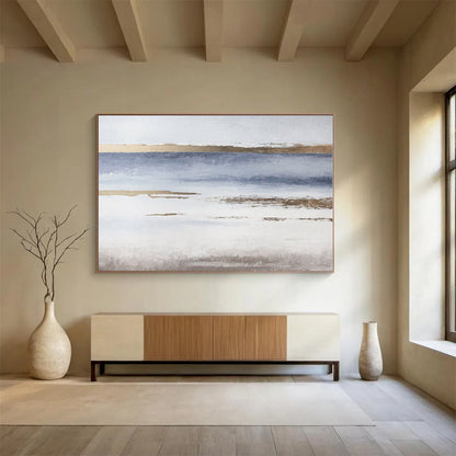 Oversized Canvas Art Blue, Gold and White Abstract Landscape Painting WB116