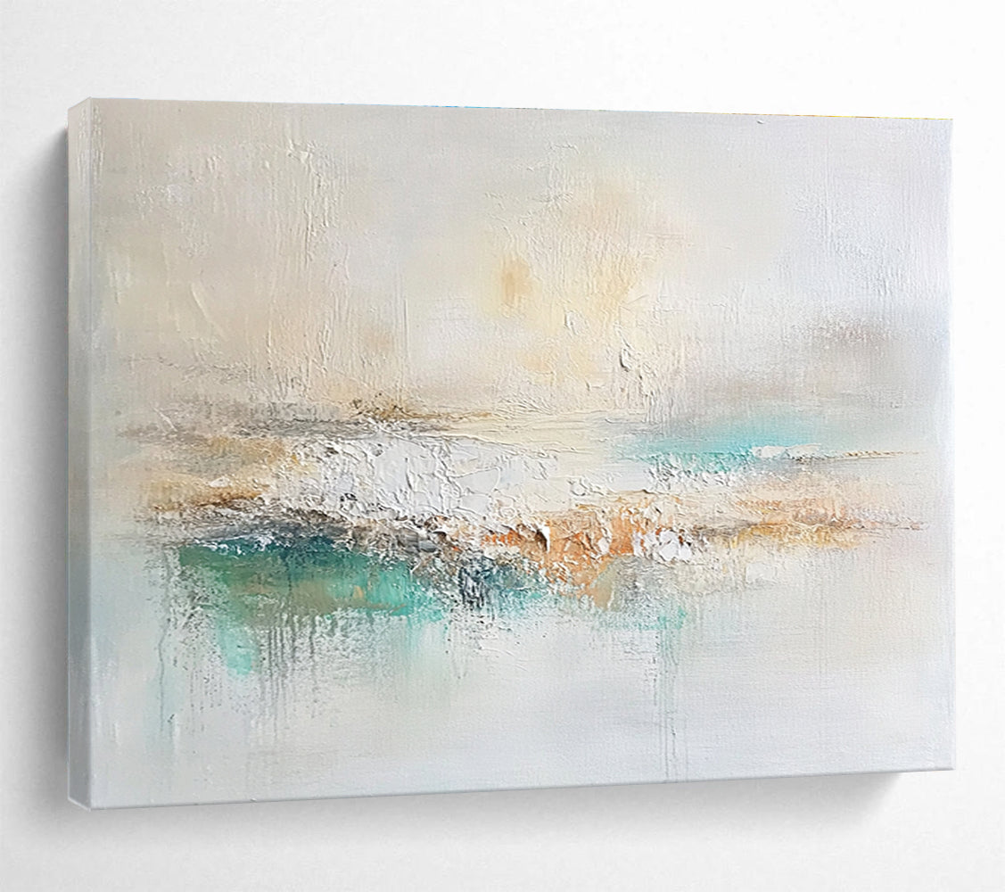 Big Size Beige, Teal, and Brown Abstract Calm Landscape - Acrylic Painting WB280