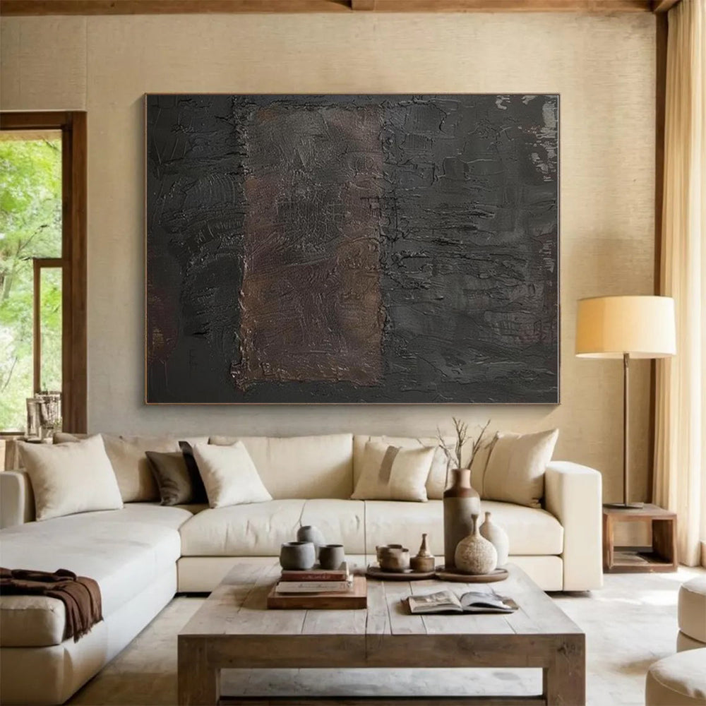 Gaint Canvas Art Black & Brown Textured Abstract, Oversized Abstract Wall Art HS303
