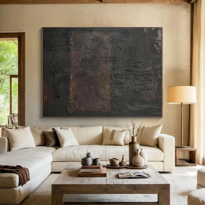 Gaint Canvas Art Black & Brown Textured Abstract, Oversized Abstract Wall Art HS303