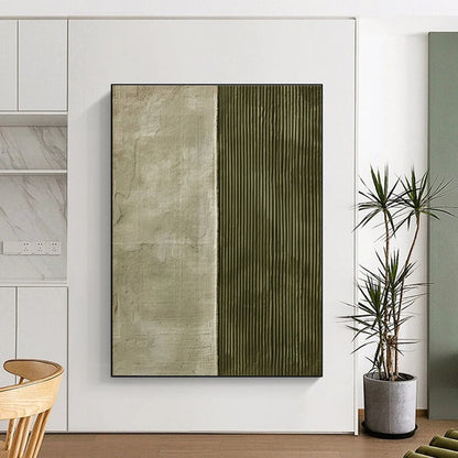 Unique Abstract Art Green & Beige Textured Abstract, Large Contemporary Wall Art HS355