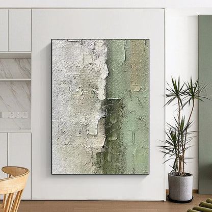 Hand-Painted Gray and Green Textured Abstract Painting For Sale HS010