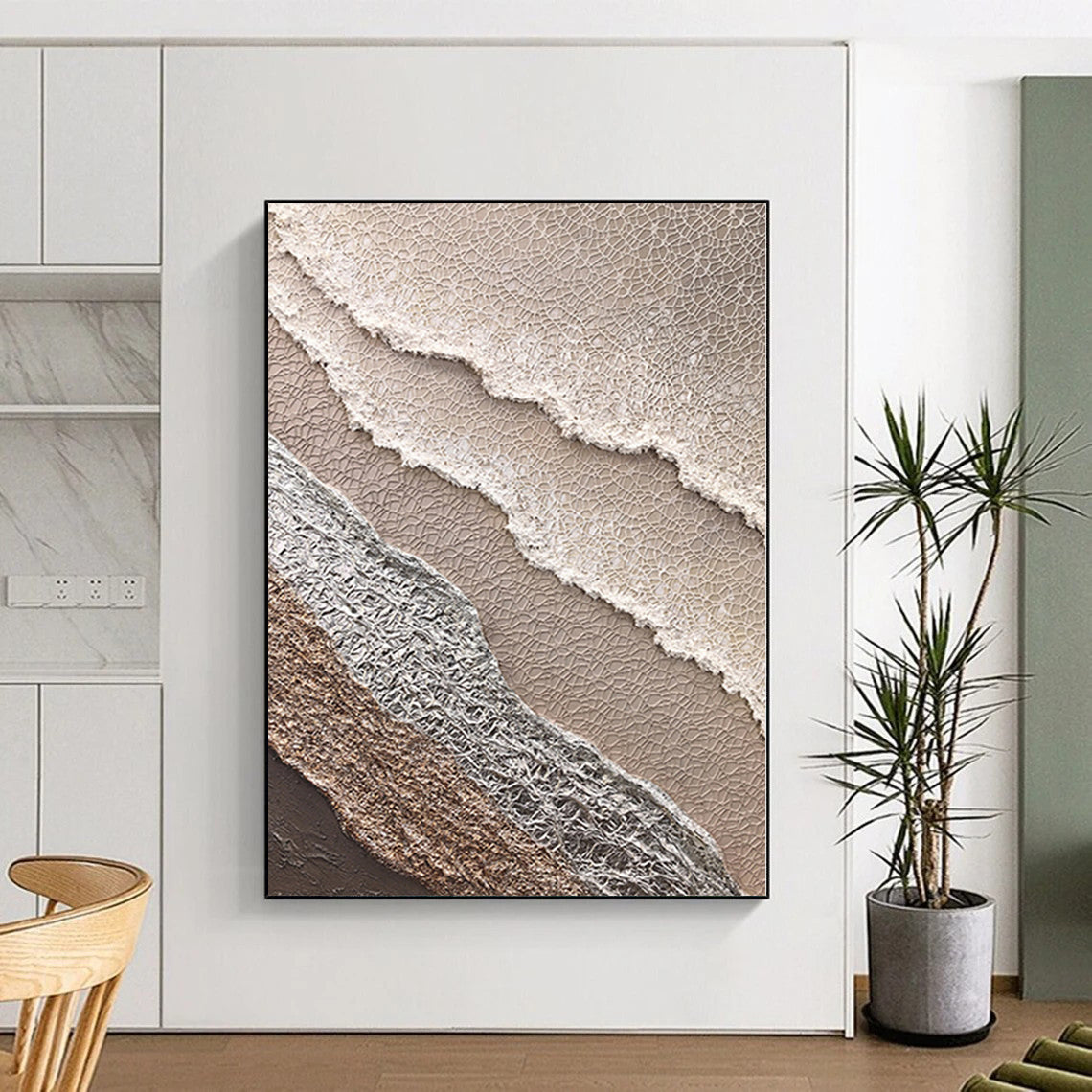 Hand-Painted Beige, Gray, and Brown Textured Layered Abstract Painting For Sale HS009
